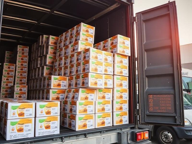 Cartons of packaged tea loaded into a delivery truck